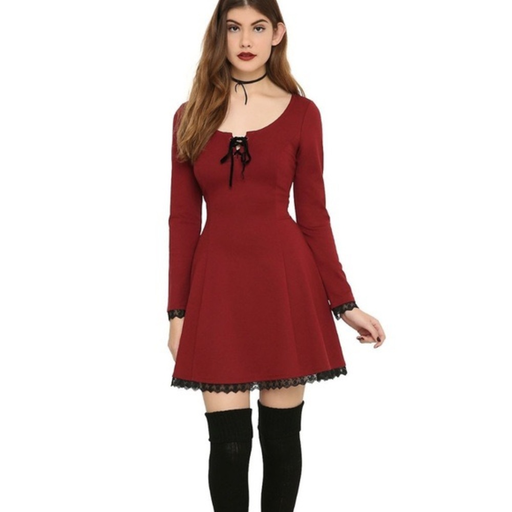 Hot Topic Red Long Sleeve Corset Dress Size XL